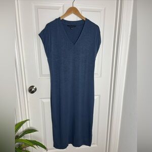 Women’s Spring White House Black Market Blue V Neck T Shirt Midi Dress Medium